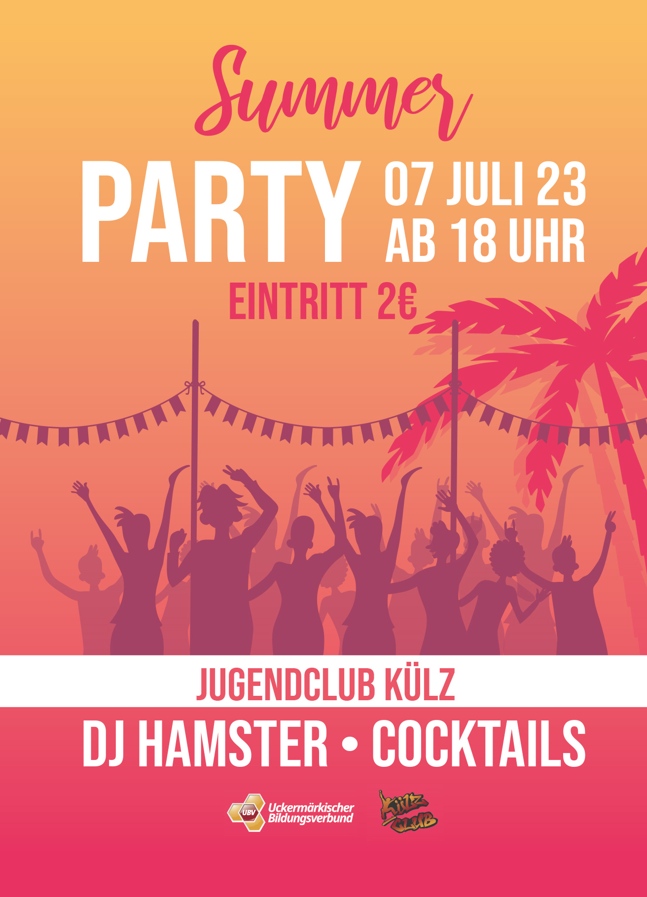 Plakat mit Text, Grafiken und Logos