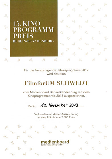 Urkunde: Kinoprogrammpreis 2013