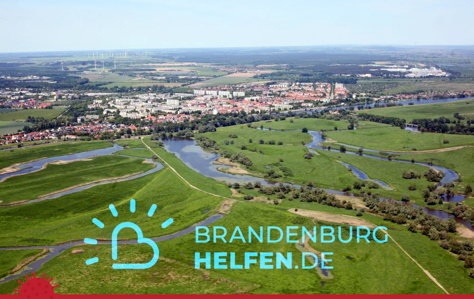 Luftbild mit der Marke BRANDENBURG-HELFEN