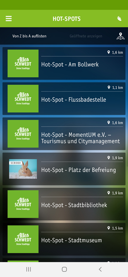 Screenshot von der App