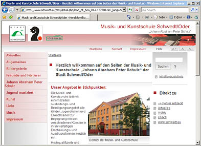 Die neue Startseite der Homepage