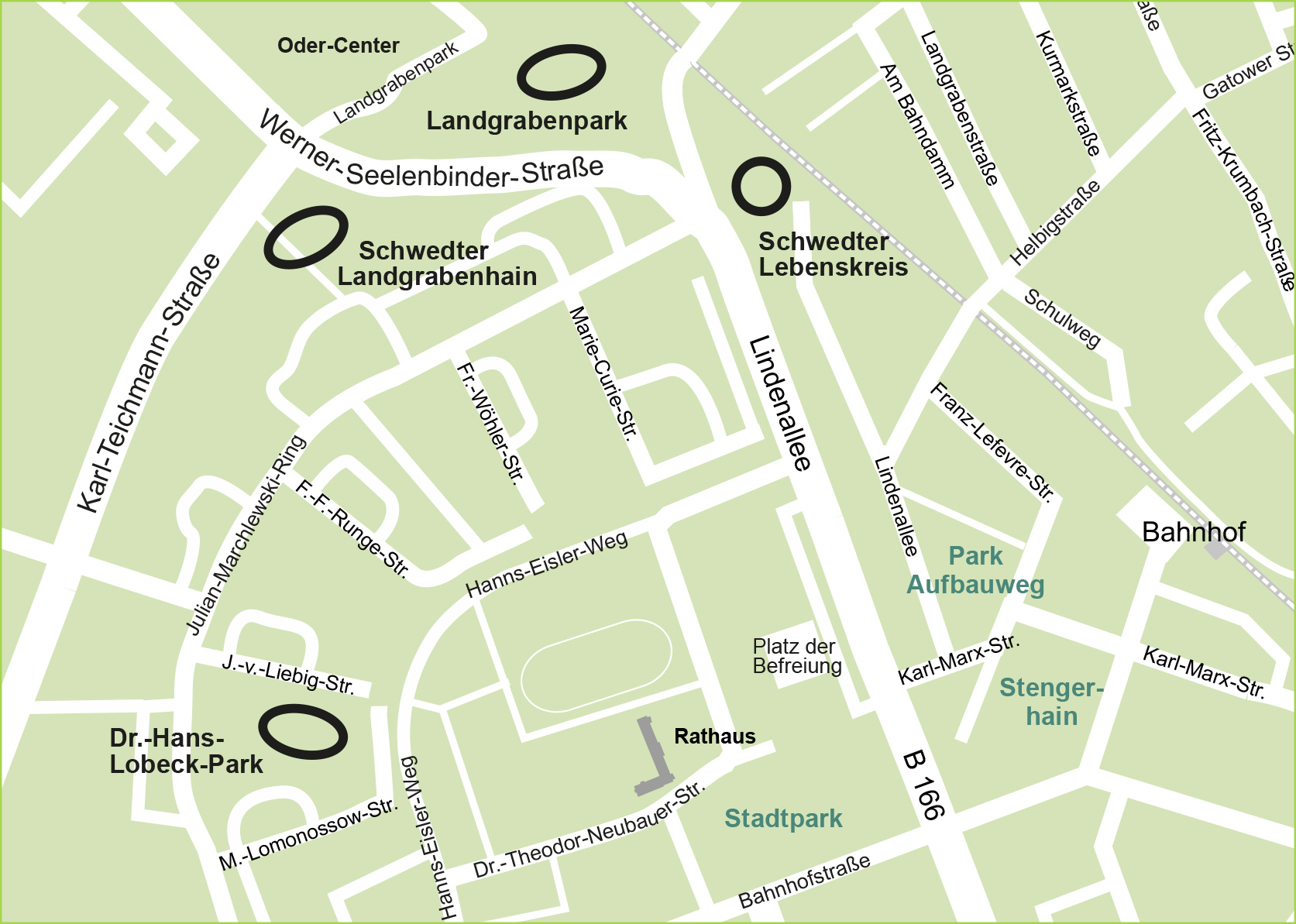 Karte mit schwarzen Markierungen und Namen