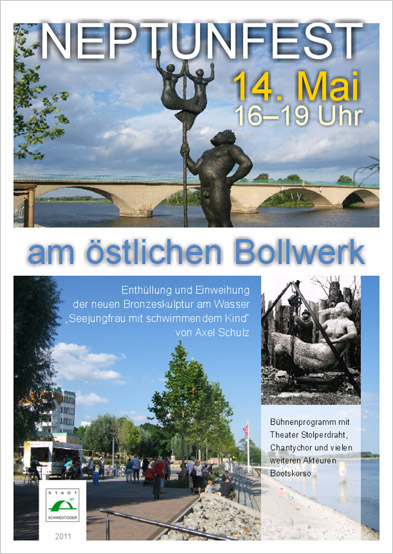 Plakat mit 2 Fotos: oben Plastik Neptun, unten das östliche Bollwerk