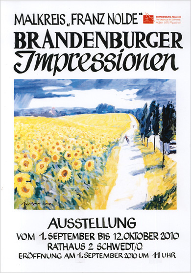 Plakat mit  Sonnenblumenfeld und Weg entlang einer Straße