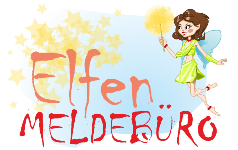 Grafik: Elfe und Text „ElfenMELDEBÜRO“ Grafik: Elfe und Text „ElfenMELDEBÜRO“