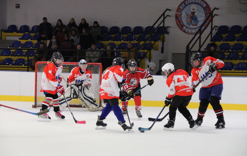 Foto: Eishockeyspieler vor einem Tor