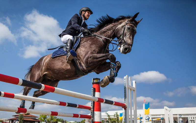 Foto: Reiter überspringt mit seinem Pferd ein Hindernis Foto: Reiter überspringt mit seinem Pferd ein Hindernis