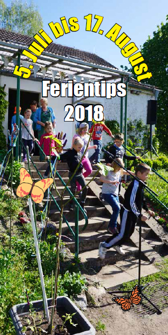 Titelseite mit Foto (eine Kindergruppe läuft eine Treppe herunter) und Text